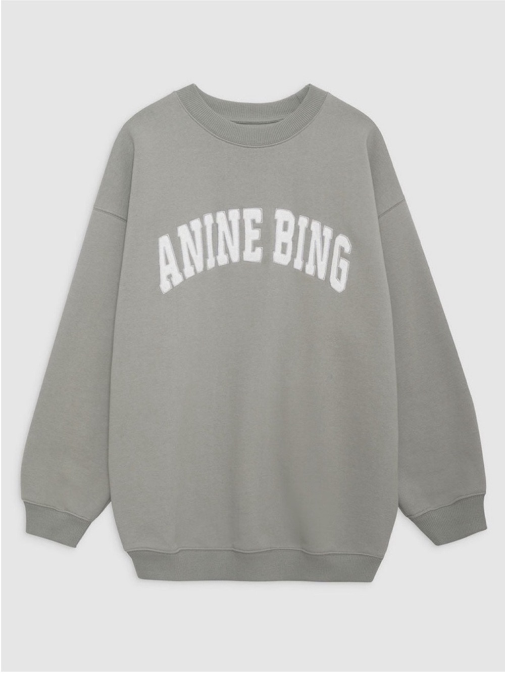 Anine Bing Grey Oversized Logo Crewneck Sweatshirt with White Lettering
